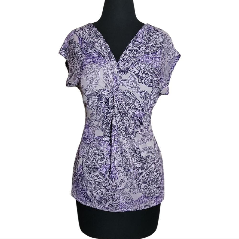 The Limited paisley print top women's XS purple v neck twist front short sleeve